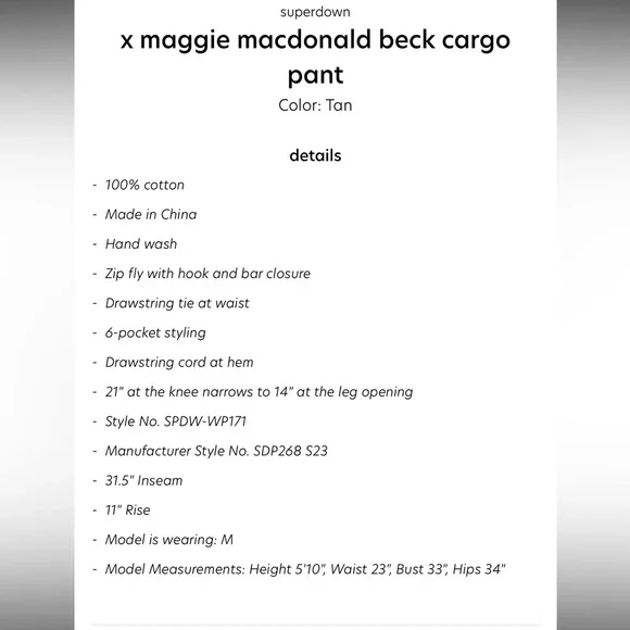 SuperdownX Maggie McDonald BECK CARGO PANTS IN TAN - Picture 2 of 13